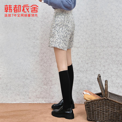 韩都衣舍2021春季新款女装小A版高腰粗花呢短款休闲裤OM83050茵 商品图1