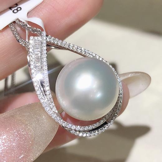 【经典澳白吊坠】不议价 天然澳洲白珠14-15mm正圆微瑕,18k金镶嵌钻石