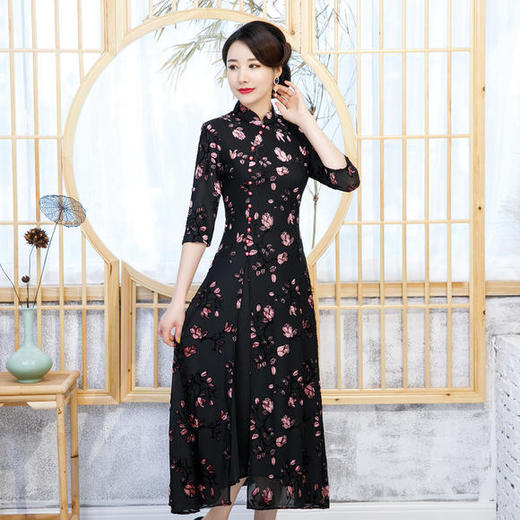 ZA-郁金香秋冬新品复古优雅气质改良旗袍裙 商品图0