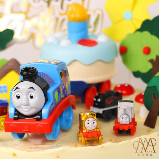 3460“森林托马斯小火车蛋糕”黄蓝抹边底（送男孩 小朋友 周岁） 商品图3