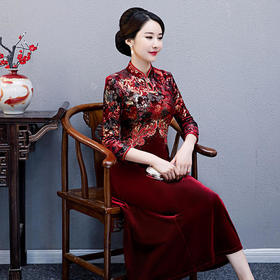 WXG19634新款2020秋季丝绒绣花旗袍