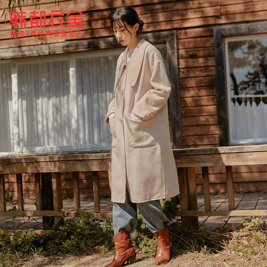 韩都衣舍冬季新款女装韩版中长款双面呢宽松毛呢外套OM81781 商品图2