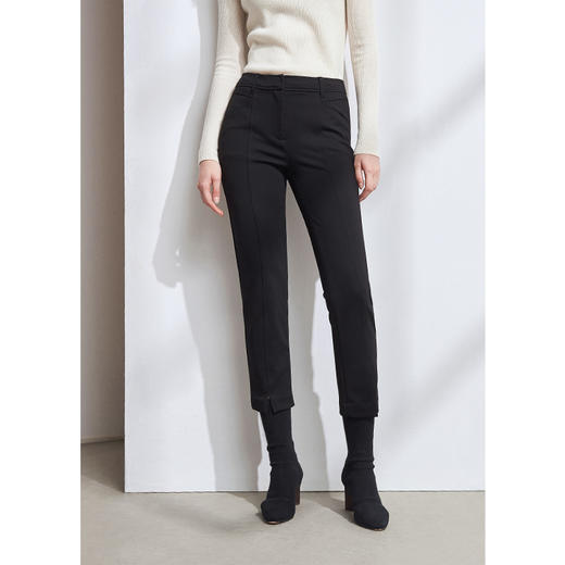 EITIE爱特爱冬季新款通勤显瘦百搭开叉中腰黑色小脚九分裤女6305014 商品图2