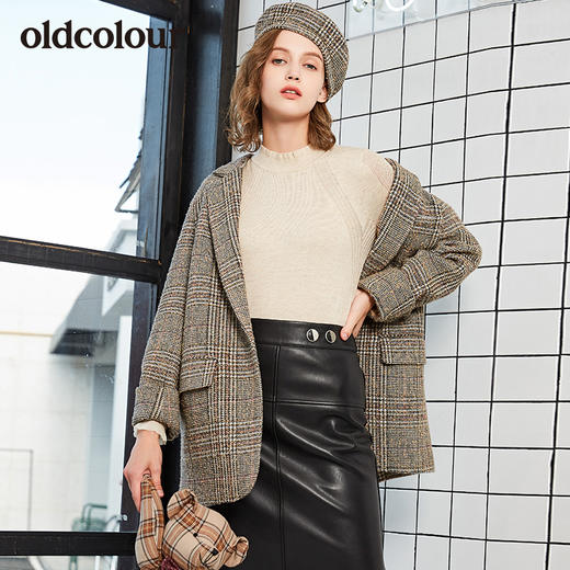 oldcolour冬季新品商场同款格子含羊毛西装外套女L42048240 商品图1