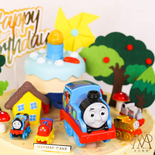 3460“森林托马斯小火车蛋糕”黄蓝抹边底（送男孩 小朋友 周岁） 商品图1