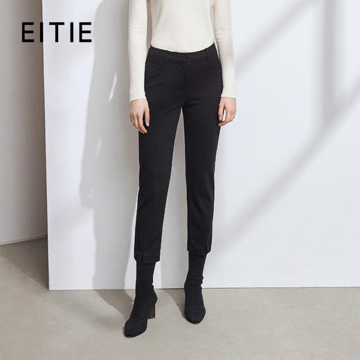 EITIE爱特爱冬季新款通勤显瘦百搭开叉中腰黑色小脚九分裤女6305014 商品图0