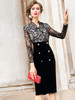 FMY-28575新款时尚名媛气质修身丝绒蕾丝拼接包臀连衣裙 商品缩略图0