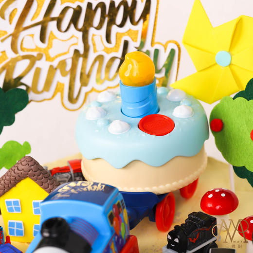 3460“森林托马斯小火车蛋糕”黄蓝抹边底（送男孩 小朋友 周岁） 商品图2