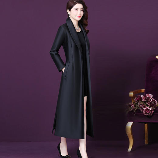 WXY-W-YH-F058秋新款西装领大码长款赫本风流行法式外套 商品图1