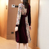 WLZD-2021403时髦优雅名媛丝绒拼接花纹连衣裙 商品缩略图1