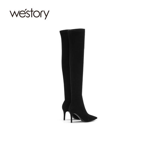 westory2020冬季新款尖头细跟长筒真皮时尚靴W20DI80381 商品图2