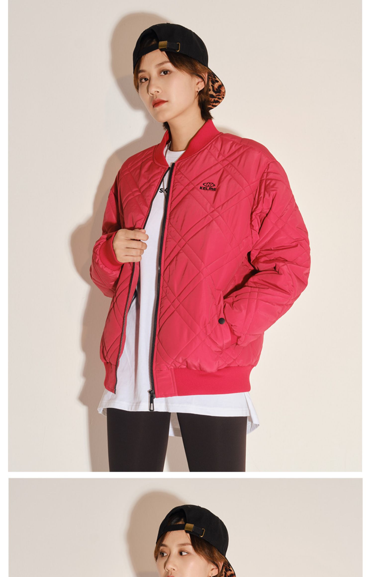 kelme卡尔美秋冬菱格夹棉保暖外套棉服夹克短时尚休闲街头茄克女