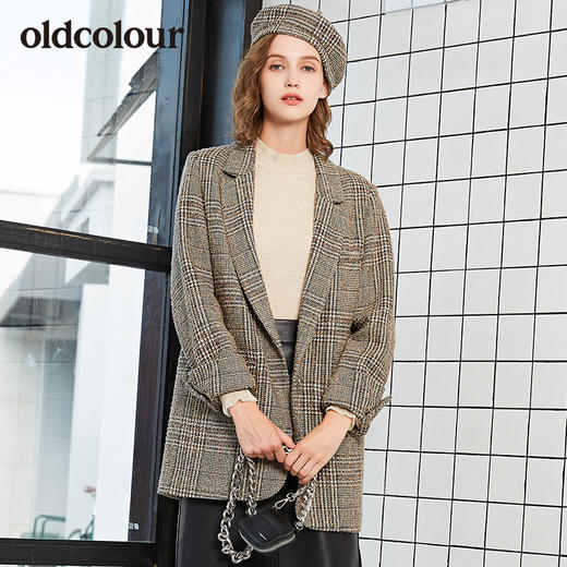 oldcolour冬季新品商场同款格子含羊毛西装外套女L42048240 商品图0