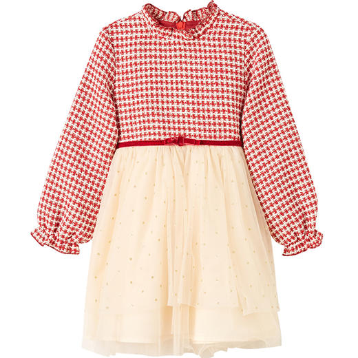 笛莎童装女童连衣裙2020冬季新款儿童小香风粗花呢女宝宝拼接纱裙 商品图4