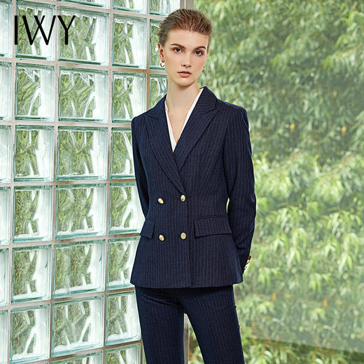 IWY/藏青色条纹长袖西装长裤套装C180-L+P179-L 商品图1