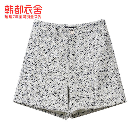 韩都衣舍2021春季新款女装小A版高腰粗花呢短款休闲裤OM83050茵 商品图3