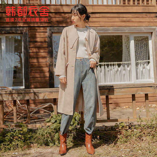 韩都衣舍冬季新款女装韩版中长款双面呢宽松毛呢外套OM81781 商品图1