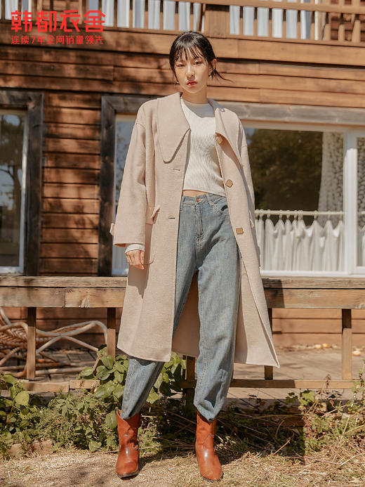 韩都衣舍冬季新款女装韩版中长款双面呢宽松毛呢外套OM81781 商品图3