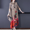 DJ-NRJ2FE220-F-MG8613优雅复古高领不规则印花连衣裙 商品缩略图1