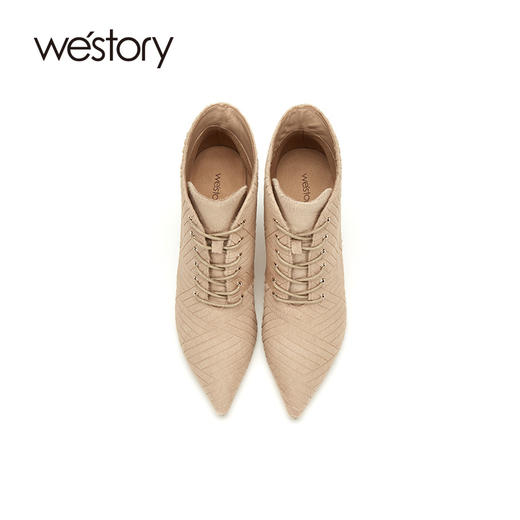 westory2020冬季新款真皮系带小牛皮时装靴高跟靴女W20DS80361 商品图1