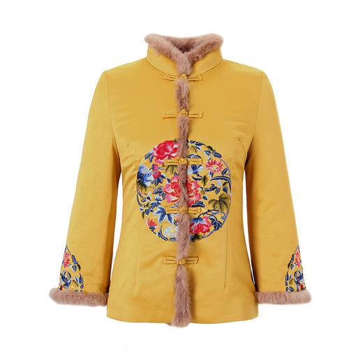 OG-99064复古中国风青花瓷盘花刺绣中老年棉衣女妈妈冬装兔毛棉祅 商品图4