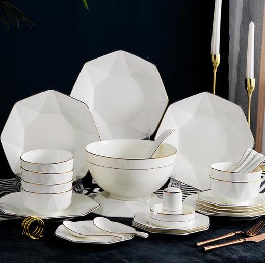 【陶瓷餐具】-景德镇陶瓷碗碟 创意欧式60头八角描金简约碗盘 商品图1