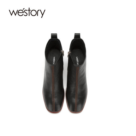 westory2020冬季新款真皮漆皮中筒拉链圆头时尚靴女S20DS80321 商品图3