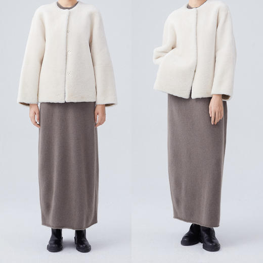 HIDEMI皮毛一体简约圆领短款皮草大衣皮衣 商品图13