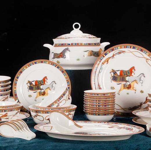 【餐具】-景德镇简约家用欧式 骨瓷碗盘组合  58头马到成功 商品图0