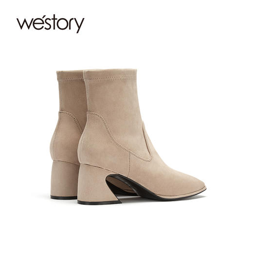 westory2020冬季新款真皮时尚中筒弹力靴高跟女靴S20DS80311 商品图2
