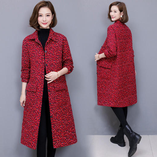 HR  WN99089经典衬衫翻领长款碎花休闲棉衣复古棉服 商品图1