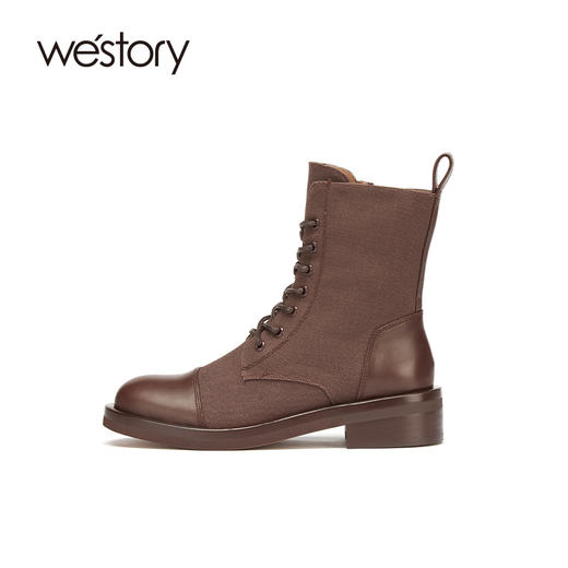 westory2020冬季新款圆头系带真皮软皮中筒马丁靴女S20DS80201 商品图1