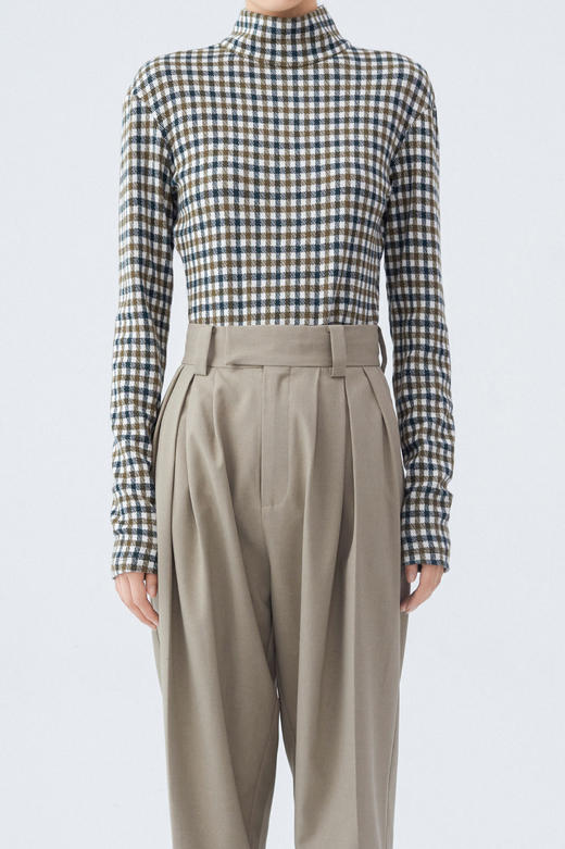 HIDEMI色织格纹厚款针织中高领弹力打底上衣 商品图0