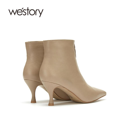 westory2020冬季新款高跟中筒鞋女百搭 时尚时装靴真皮W20DS80271 商品图2