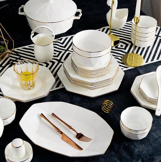【陶瓷餐具】-景德镇陶瓷碗碟 创意欧式60头八角描金简约碗盘 商品图2