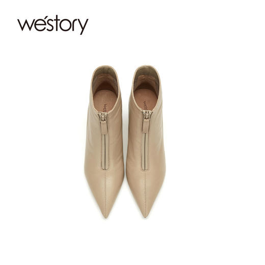 westory2020冬季新款高跟中筒鞋女百搭 时尚时装靴真皮W20DS80271 商品图3