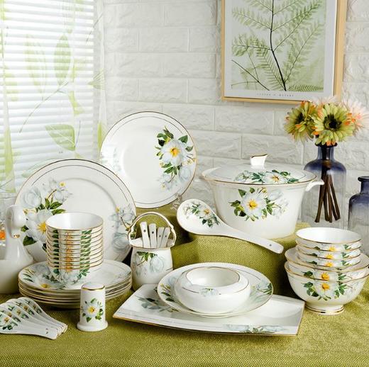 【陶瓷餐具】-景德镇骨瓷 餐具套装碗碟 28头手工描金家用木棉花 商品图0