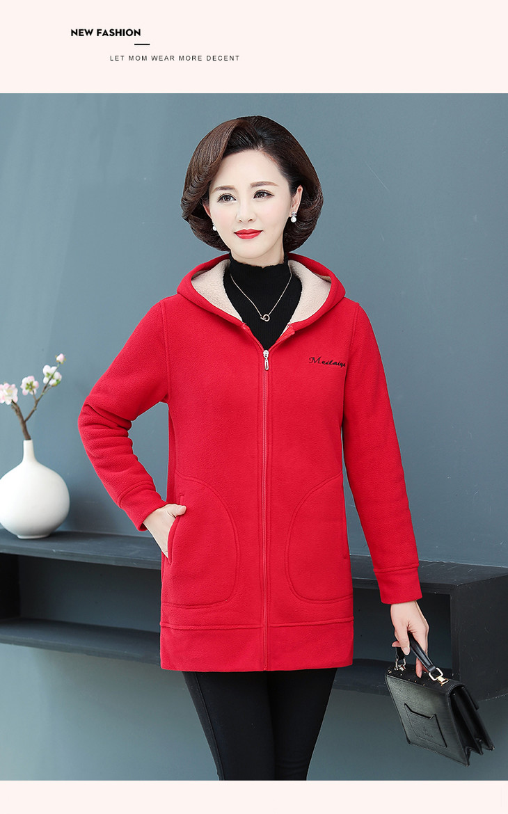 fw32165新款连帽摇粒绒加绒加厚中老年外套