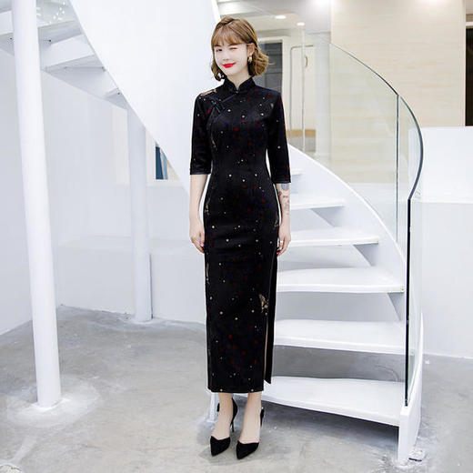 ZA-529秋新款复古优雅气质麂皮绒长旗袍 商品图2