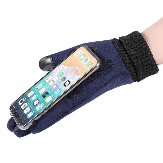 麂皮绒手套保暖加绒触屏防滑男女手套户外运动秋冬季骑行开车手套 商品图8