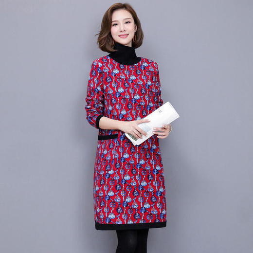 WZNH-WN99039加绒碎花高领复古民族印花百搭连衣裙 商品图3