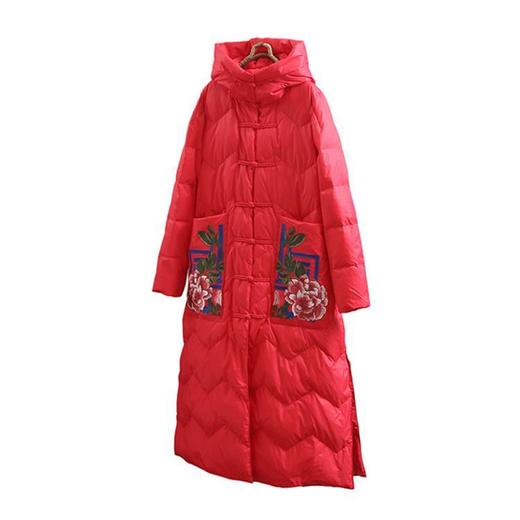 上海旗袍厂XJ-F9民族风羽绒服女长款中国风过膝绣花复古中式盘扣大码白鸭绒羽绒服 商品图4