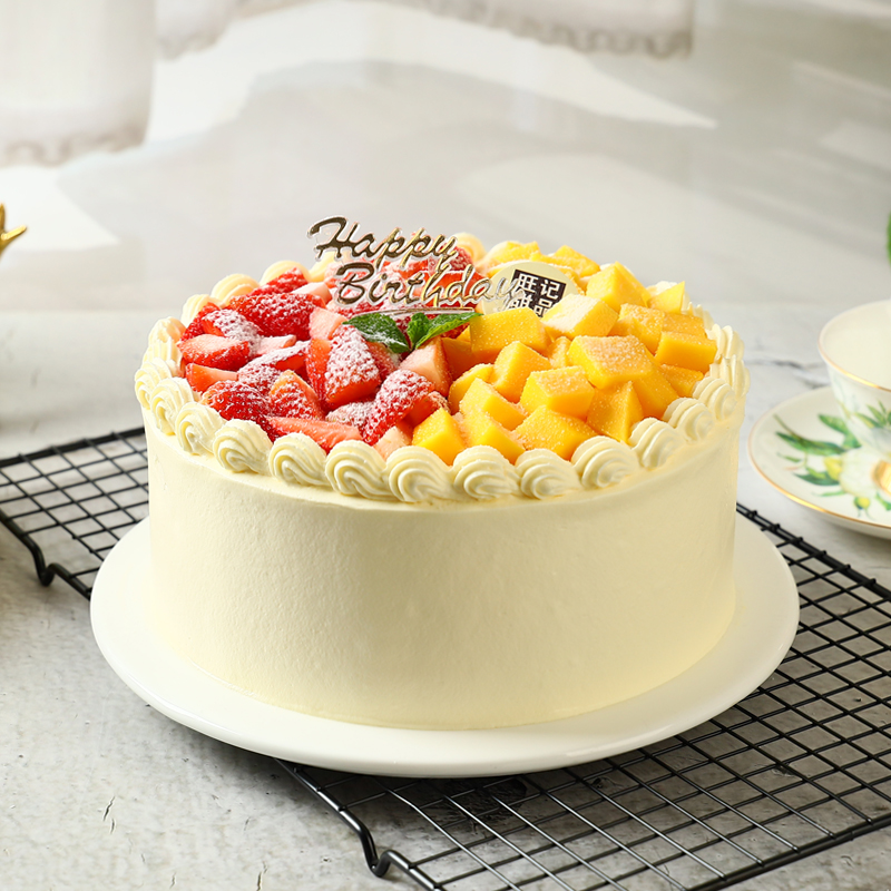 幸福滋味-草莓芒果双拼，纯进口动物奶油蛋糕【惠州】