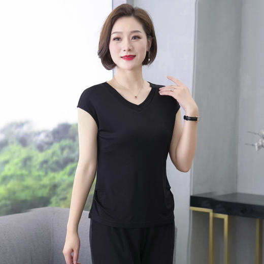 丁摩 【断码清仓】100%桑蚕丝V领真丝针织短袖T恤2039WX001 商品图0