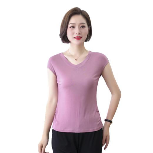 丁摩 【断码清仓】100%桑蚕丝V领真丝针织短袖T恤2039WX001 商品图2