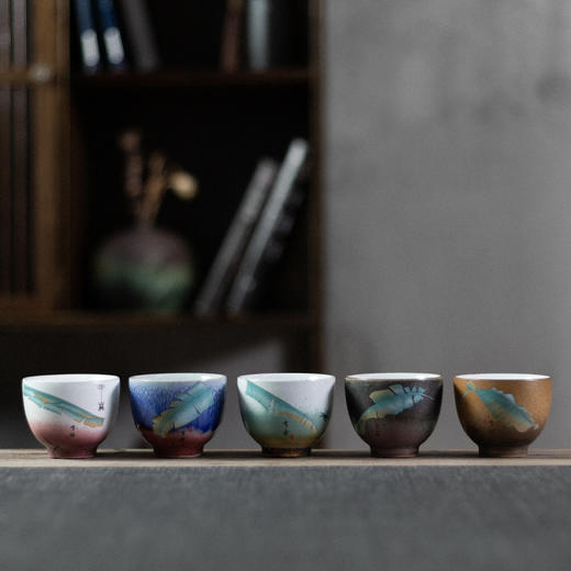 【伴手礼国潮系列五福临门5个茶杯套装】中式窑变陶瓷品茗杯居家日用功夫茶具 商品图0