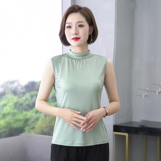 丁摩 【断码清仓】100%桑蚕丝V领真丝针织短袖T恤2039WX001 商品图4