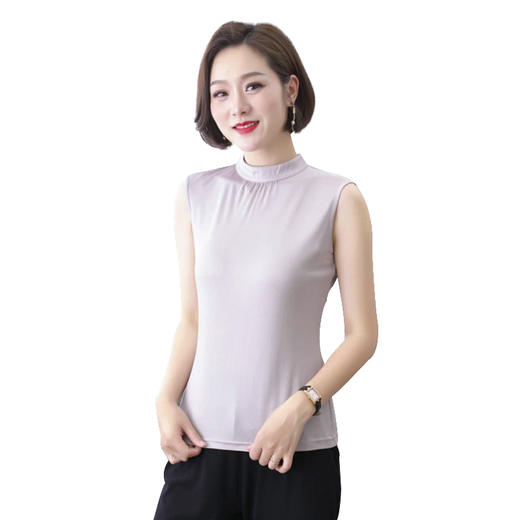 丁摩 【断码清仓】100%桑蚕丝V领真丝针织短袖T恤2039WX001 商品图7