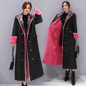 WZNH-WZ208879无腰带棉纯色法式气质翻领民族长款外套