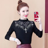 KQL-320H1750 秋冬蕾丝拼接加绒加厚高领打底衫女T恤2020新款洋气烫钻长袖上衣 商品缩略图5